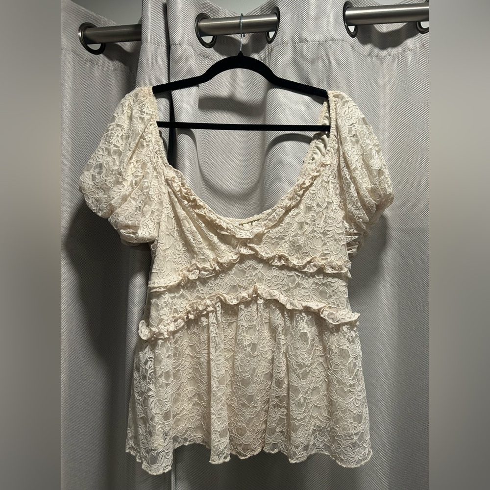 Altar'd State Cream Lace Ruffle Peasant Top
